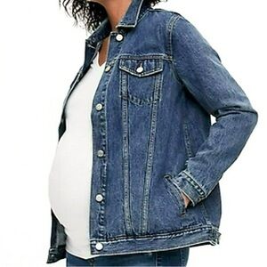 GAP Maternity Denim Jean Jacket Dark Medium Wash Classic Fit Small $128